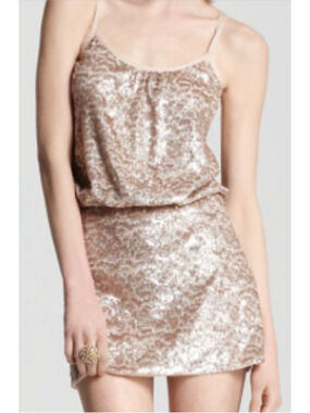 Rebecca Taylor Rose Gold Sequin Mini Dress Size 2 Raw Trim